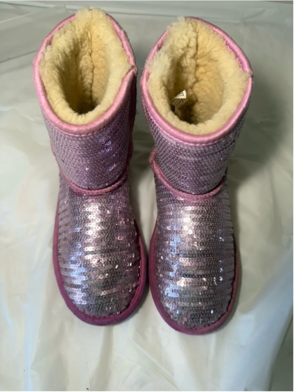 GIRLS UGG AUSTRALIA PINK SEQUIN WINTER BOOTS SHEEPSKIN LINED SPARKLE US 3/UK 2